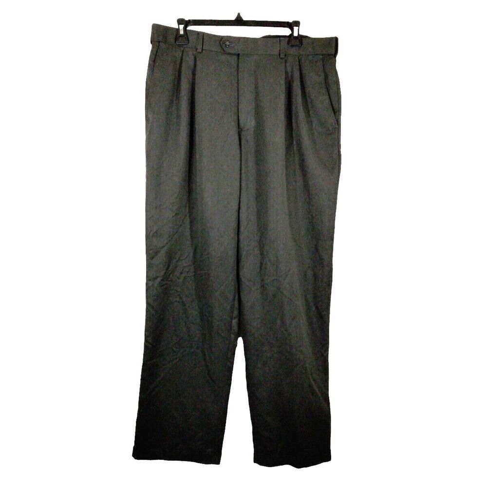 George Mens Dress Pants Size 36x32 Gray Pleated Front Cuffed EUC
